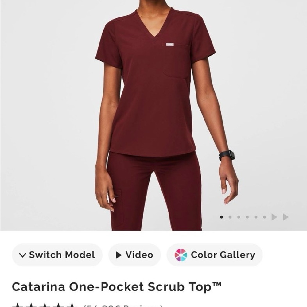 Figs Short Sleeve Scrub Top - Burgundy